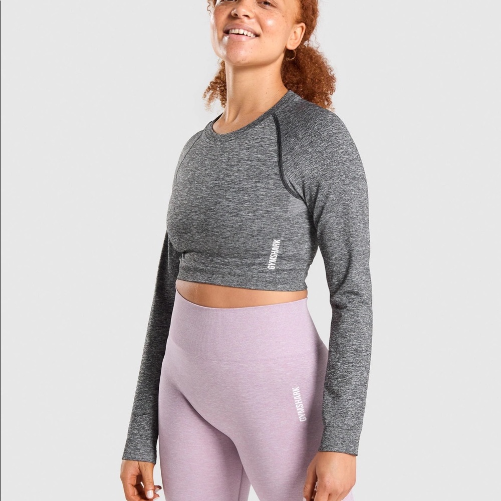 Gymshark Adapt Marl Seamless Long Sleeve Crop Top - Black - Medium NWOT